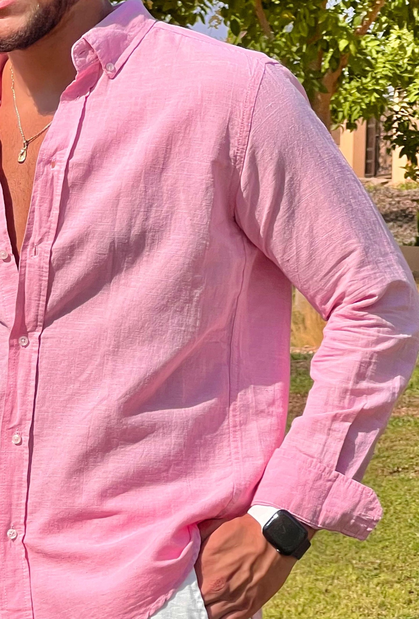 Linen Full Neck Shirt - Pink