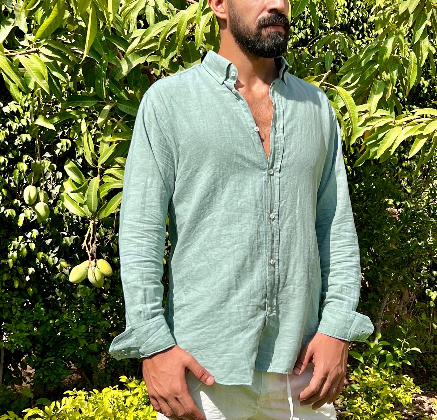 Linen Full Neck Shirt - Mint