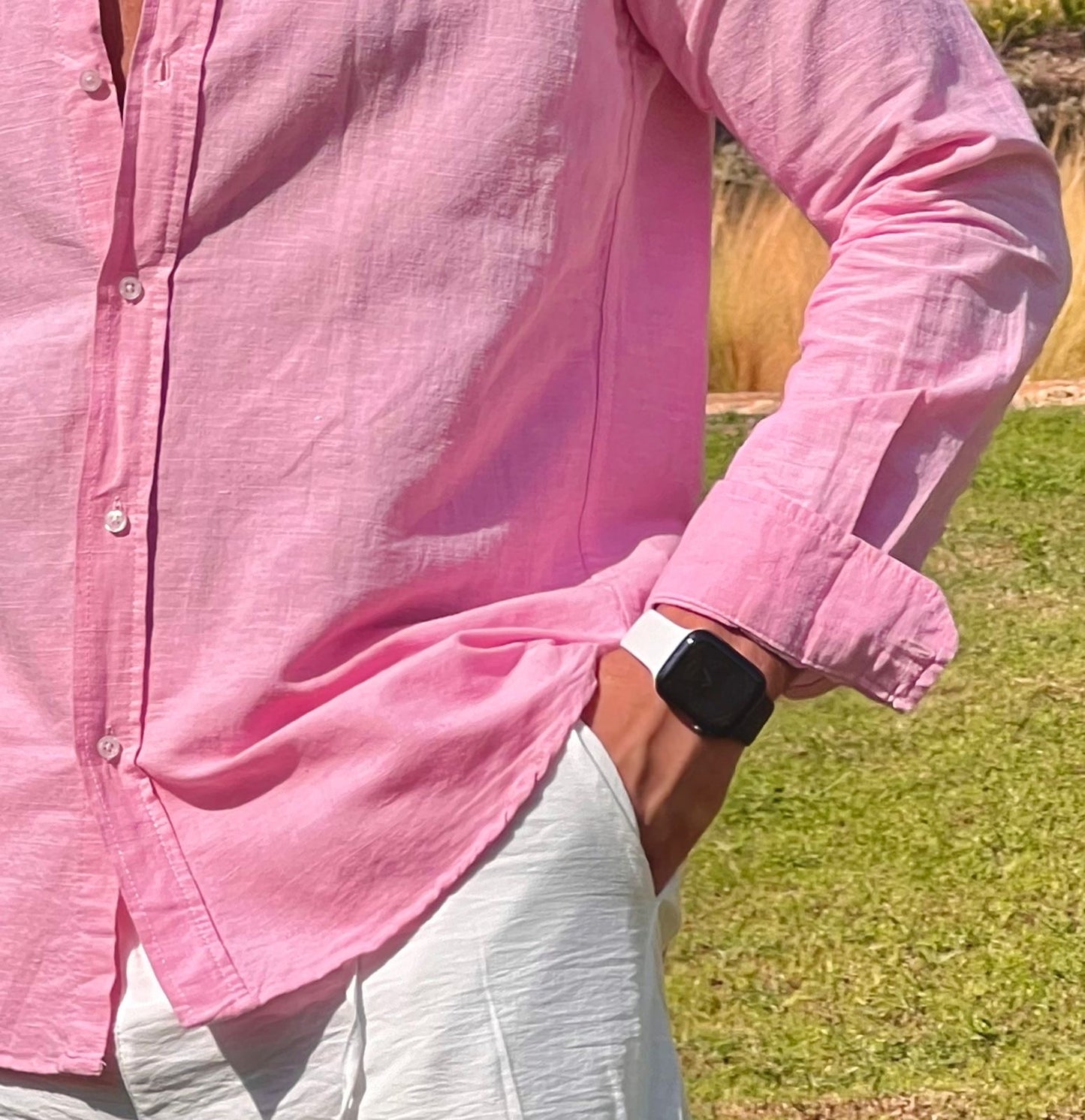 Linen Full Neck Shirt - Pink