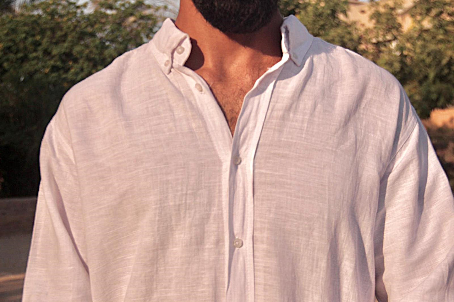 Linen Full Neck Shirt - White