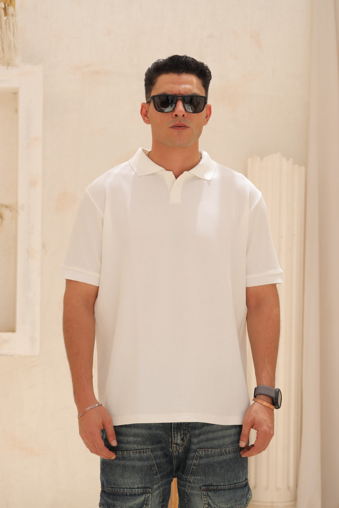 Buttonless Polo - White