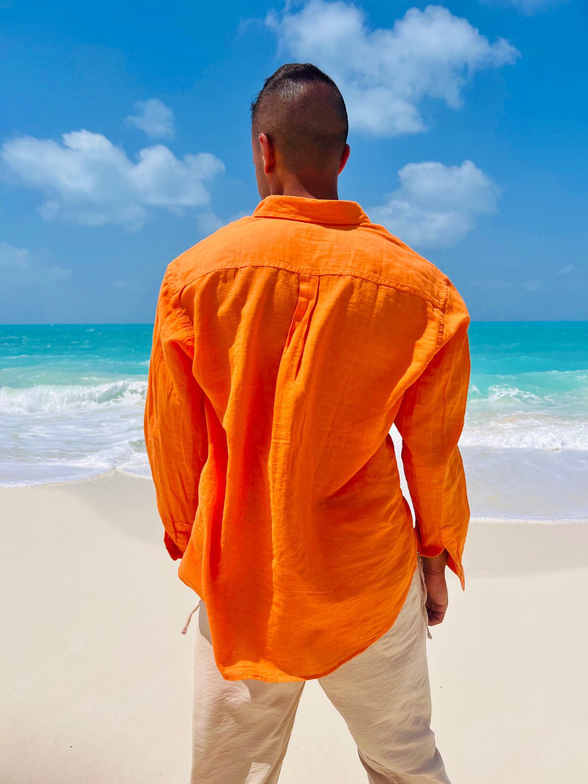 Linen Full Neck Shirt - Orange