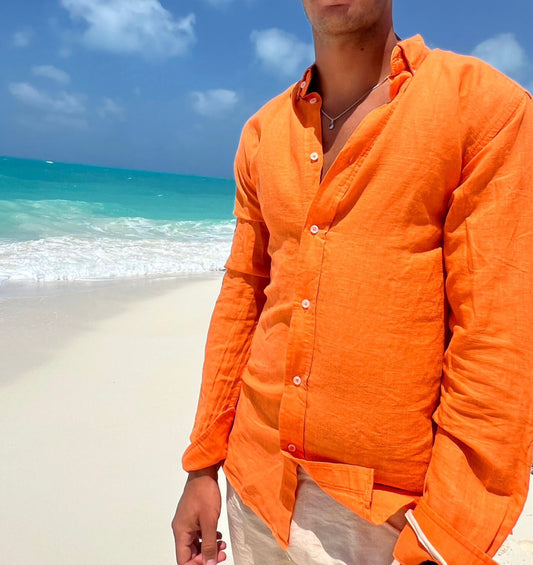 Linen Full Neck Shirt - Orange