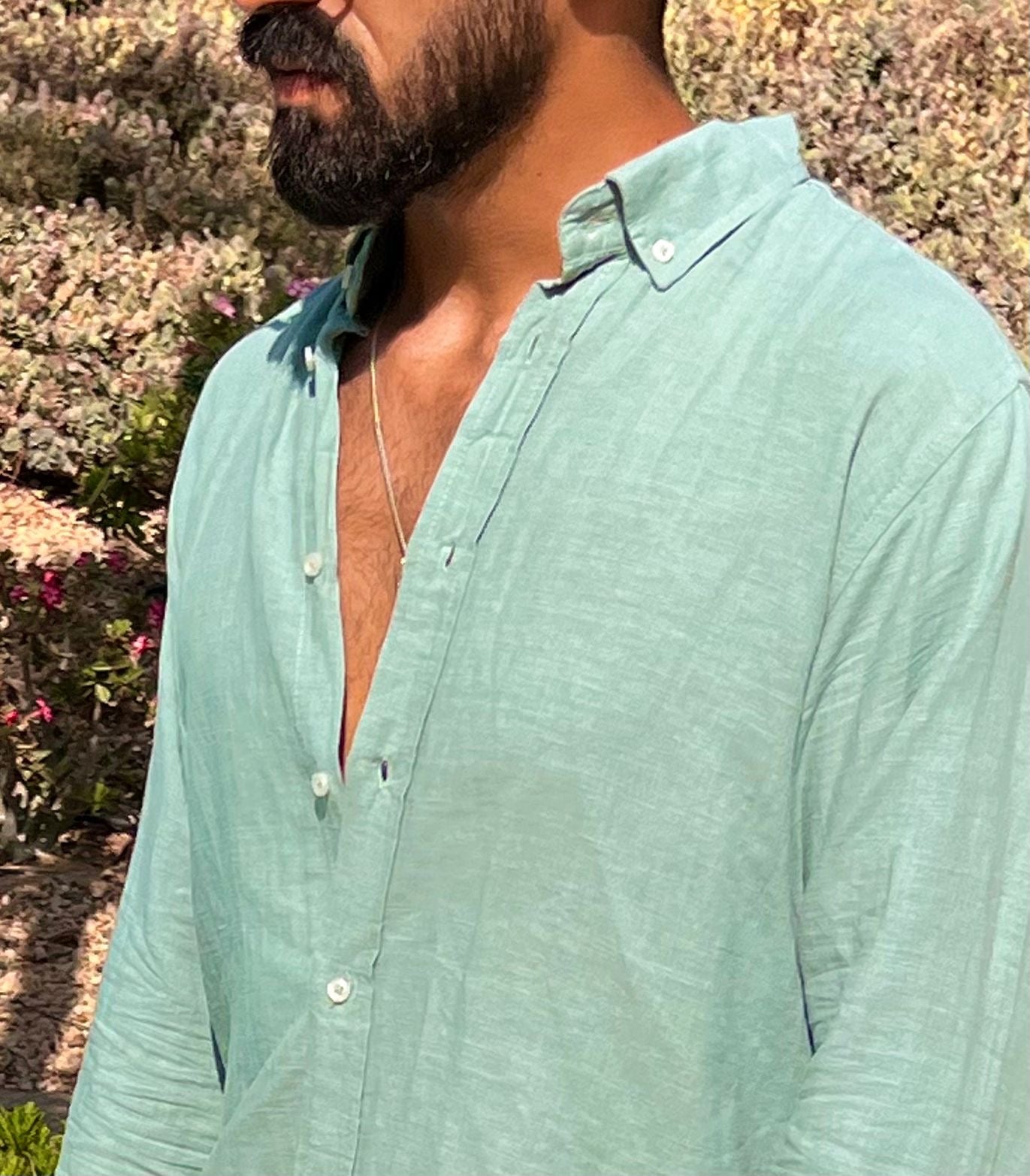 Linen Full Neck Shirt - Mint