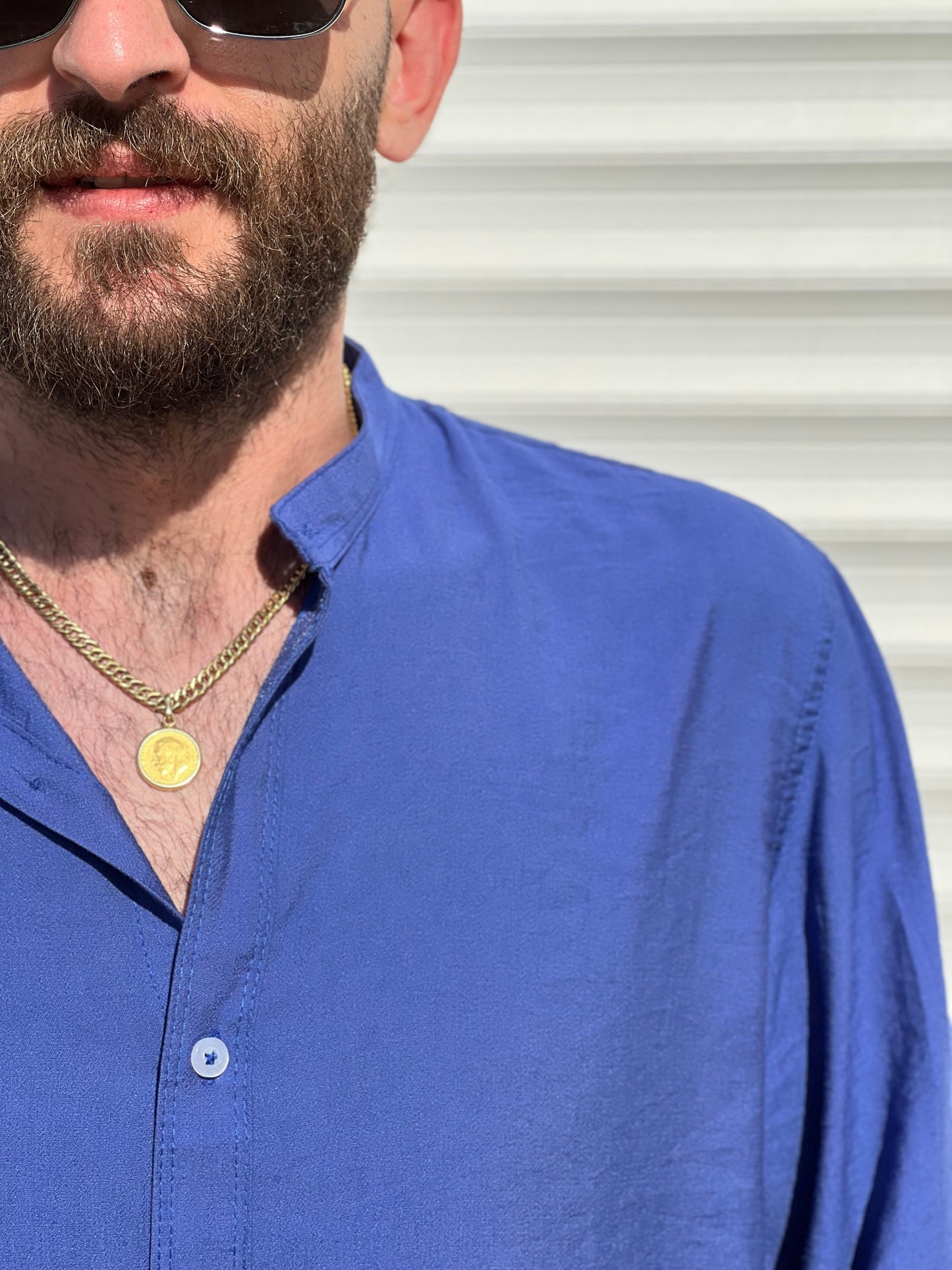 Linen Half Neck Shirt - Blue