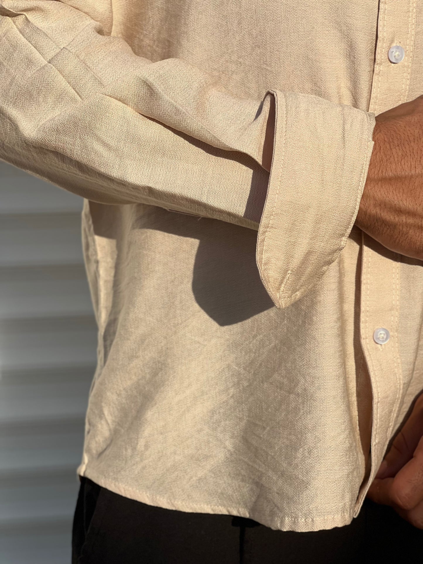 Linen Half Neck Shirt - Beige