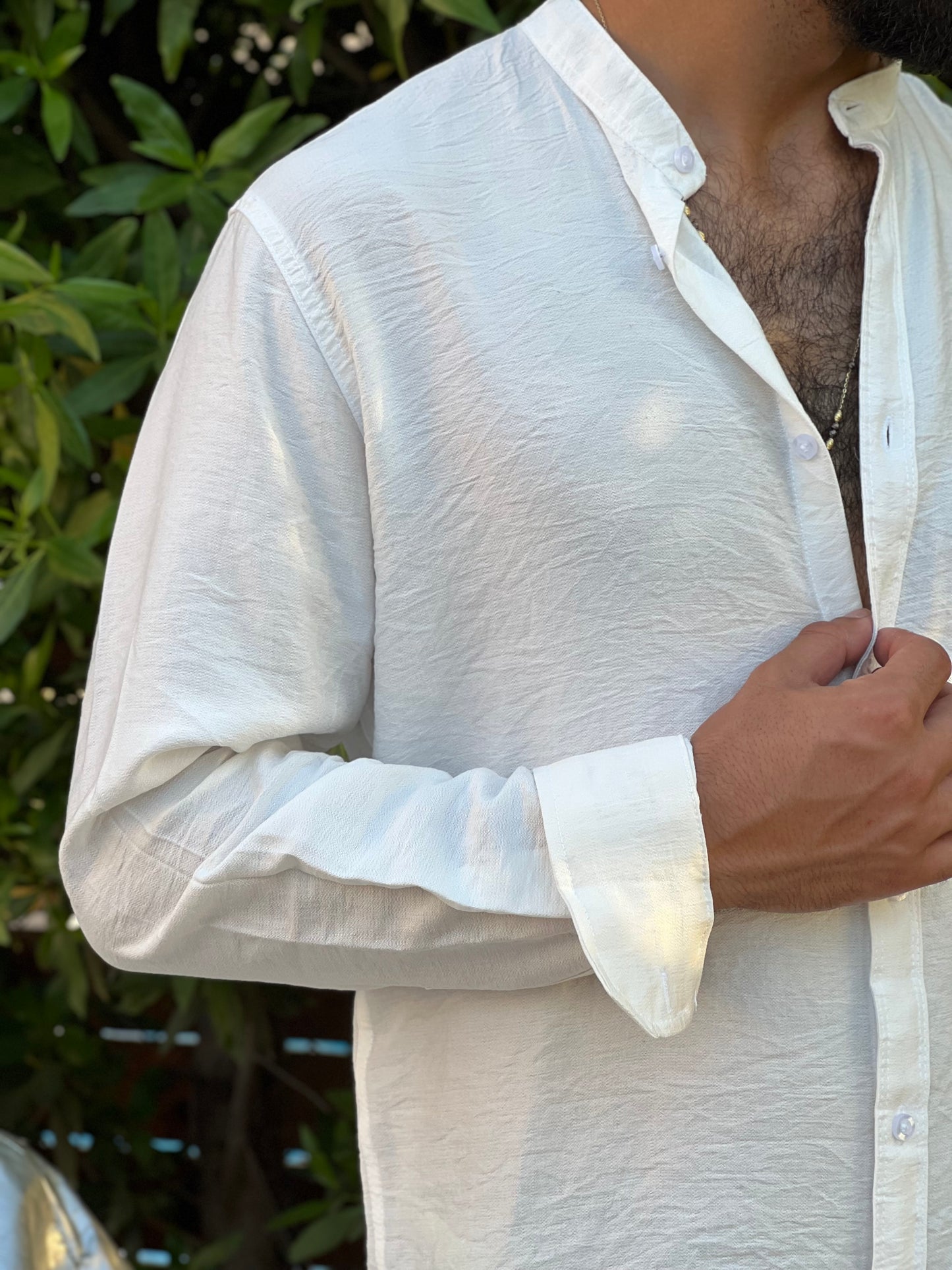 Linen Half Neck Shirt - White