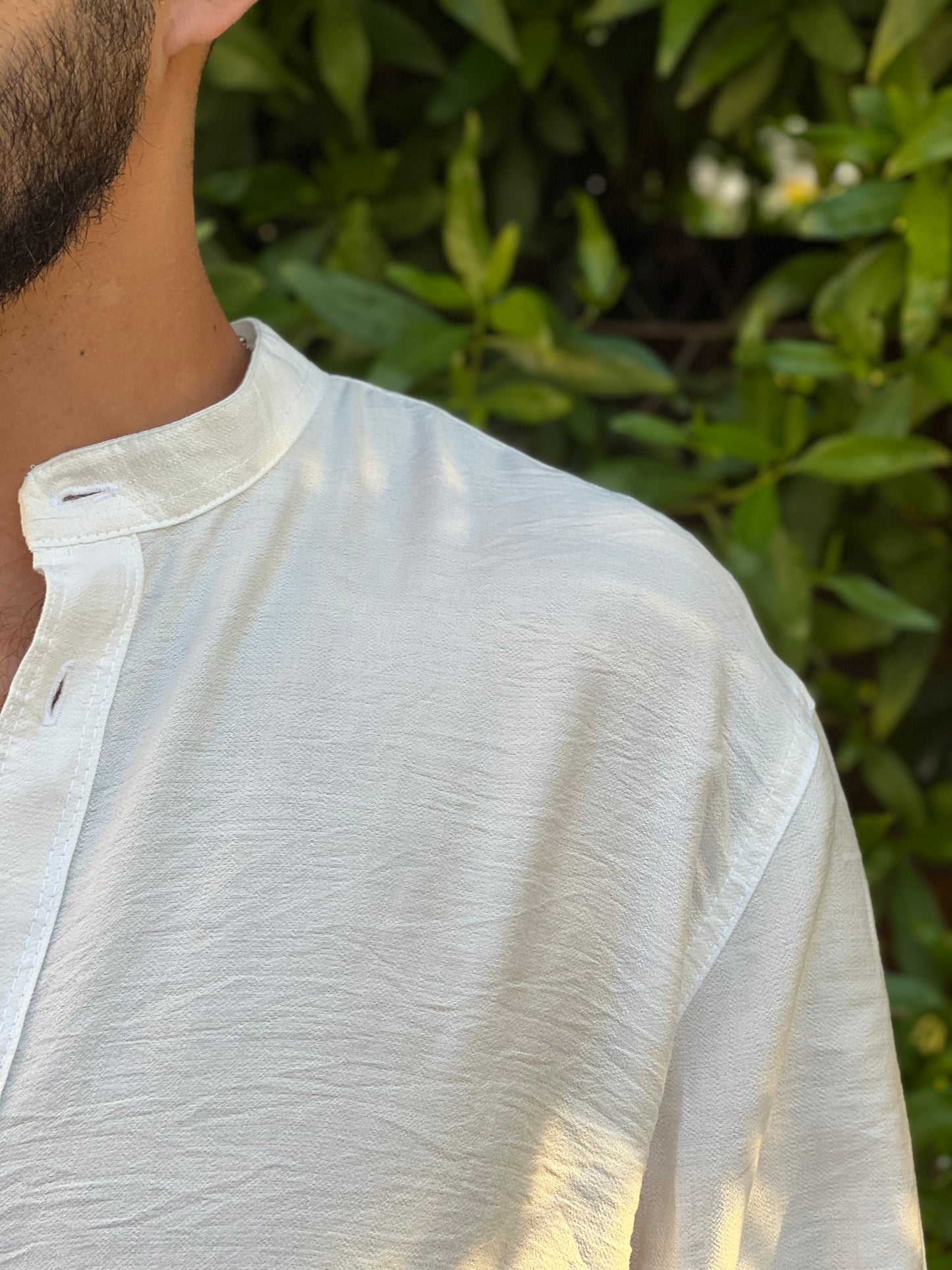 Linen Half Neck Shirt - White