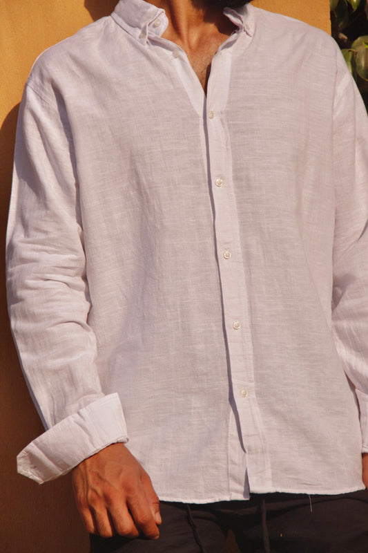 Linen Full Neck Shirt - White